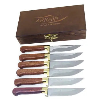 Faqueiro 6 peças Arkhip Pepitinha Seis 5'' Cabo Madeira Caixa
