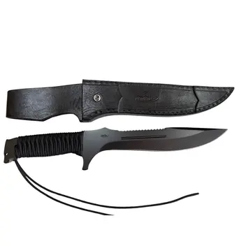 Faca Militar Arkhip Pantera Negra Plus 10'' Preta Cabo c/ Corda Bainha