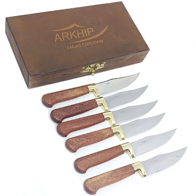 Faqueiro 6 peças Arkhip Pepita Seis 5'' Cabo Madeira Caixa