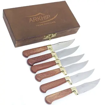 Faqueiro 6 peças Arkhip Pepita Seis 5'' Cabo Madeira Caixa