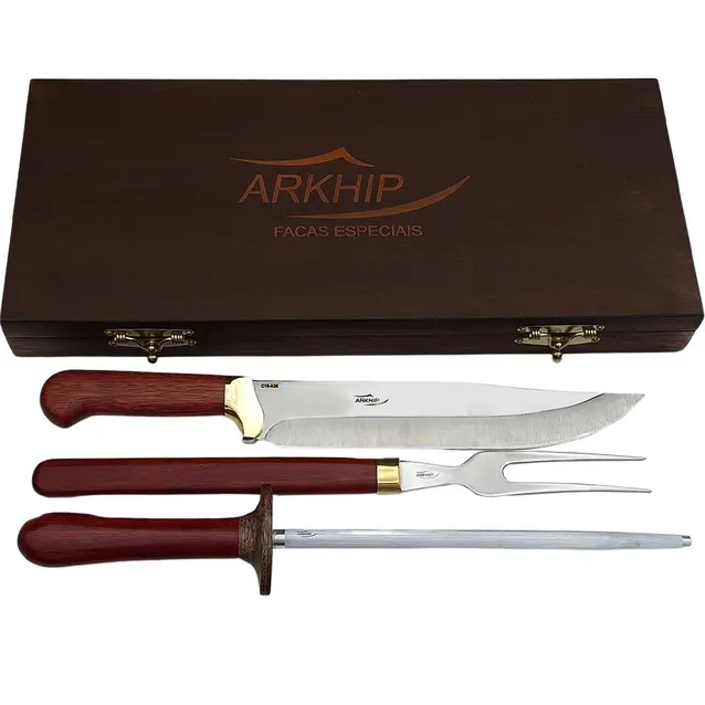 Kit Churrasco Arkhip Picanheira Grill Chaira 10'' Cabo Madeira Caixa