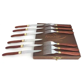 Faqueiro 6 Facas + 6 Garfos Arkhip La Petit Grill Seis 5'' Cabo Madeira Caixa