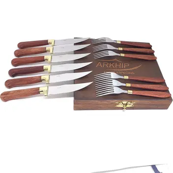 Faqueiro 6 Facas + 6 Garfos Arkhip Pepita Grill Seis 5'' Cabo Madeira Caixa
