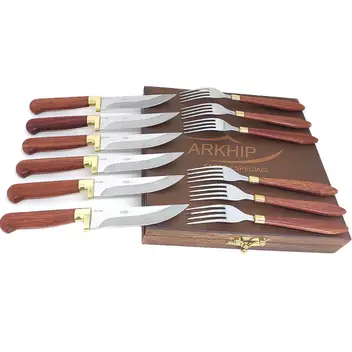 Faqueiro 6 Facas + 6 Garfos Arkhip Pepitinha Grill Seis 5'' Cabo Madeira Caixa