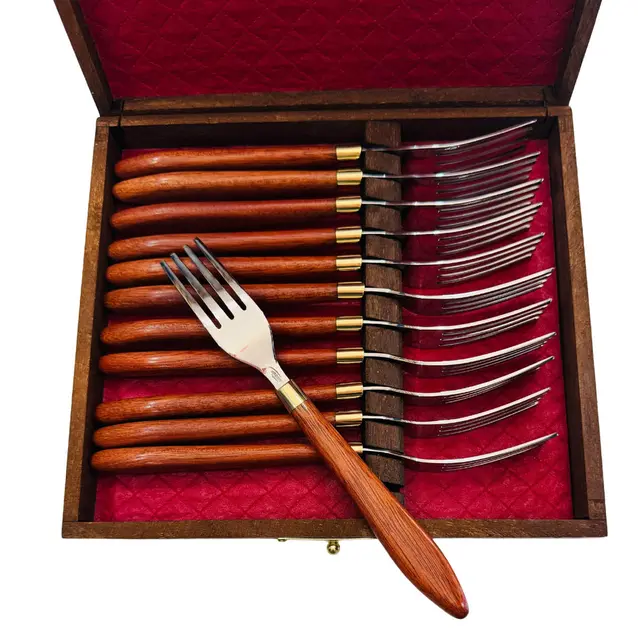 Kit 12 peças Arkhip Garfo de Mesa Doze 5'' Cabo Madeira Caixa