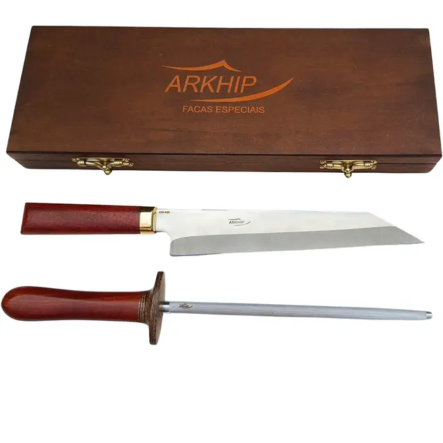 Kit Churrasco Arkhip Santoku Chaira 10'' Cabo Madeira Caixa