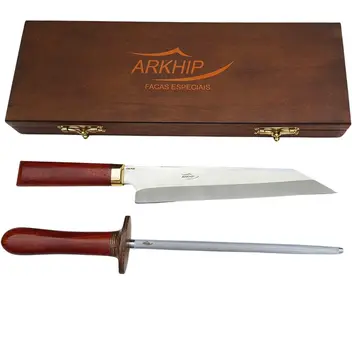 Kit Churrasco Arkhip Santoku Chaira 10'' Cabo Madeira Caixa