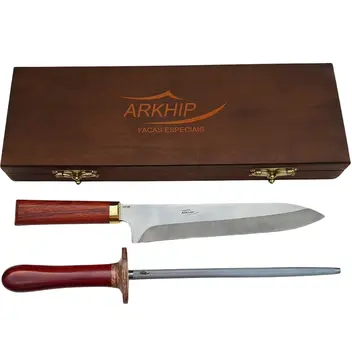 Kit Churrasco Arkhip Chef Plus Chaira 10'' Cabo Madeira Caixa