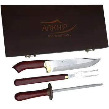 Kit Churrasco Arkhip Grãnchu Grill Chaira 10'' Cabo Madeira Caixa