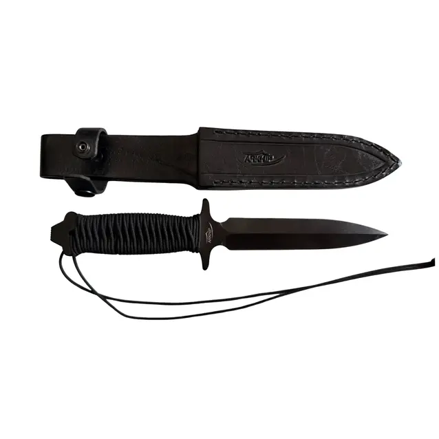 Faca Militar Arkhip Adaga 6'' Preta Cabo c/ Corda Bainha