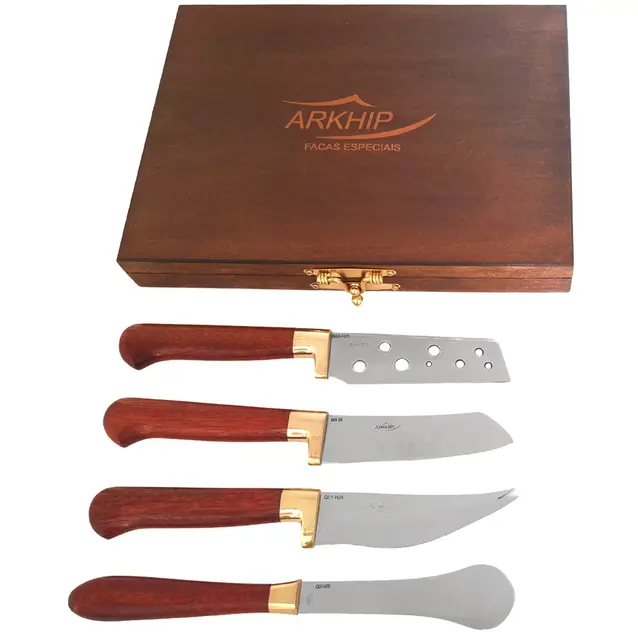 Kit 4 Queijos Arkhip 5" Cabo em Madeira Nobre com Estojo de Madeira